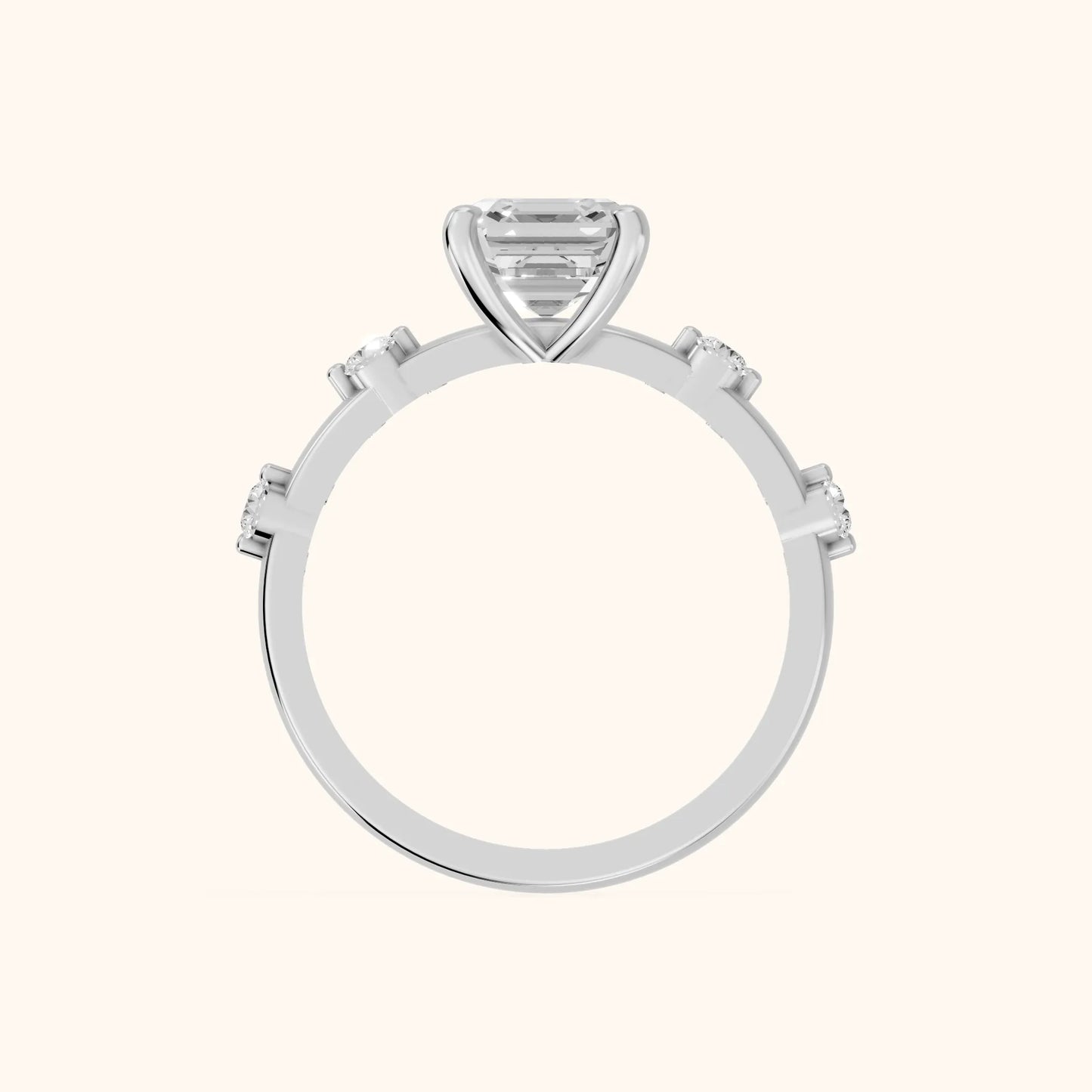 Elena Radiance Solitaire Asscher Diamond Engagement Ring in Silver - FingerView