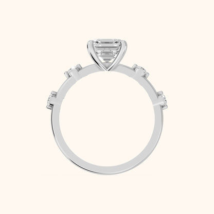 Elena Radiance Solitaire Asscher Diamond Engagement Ring in Silver - FingerView