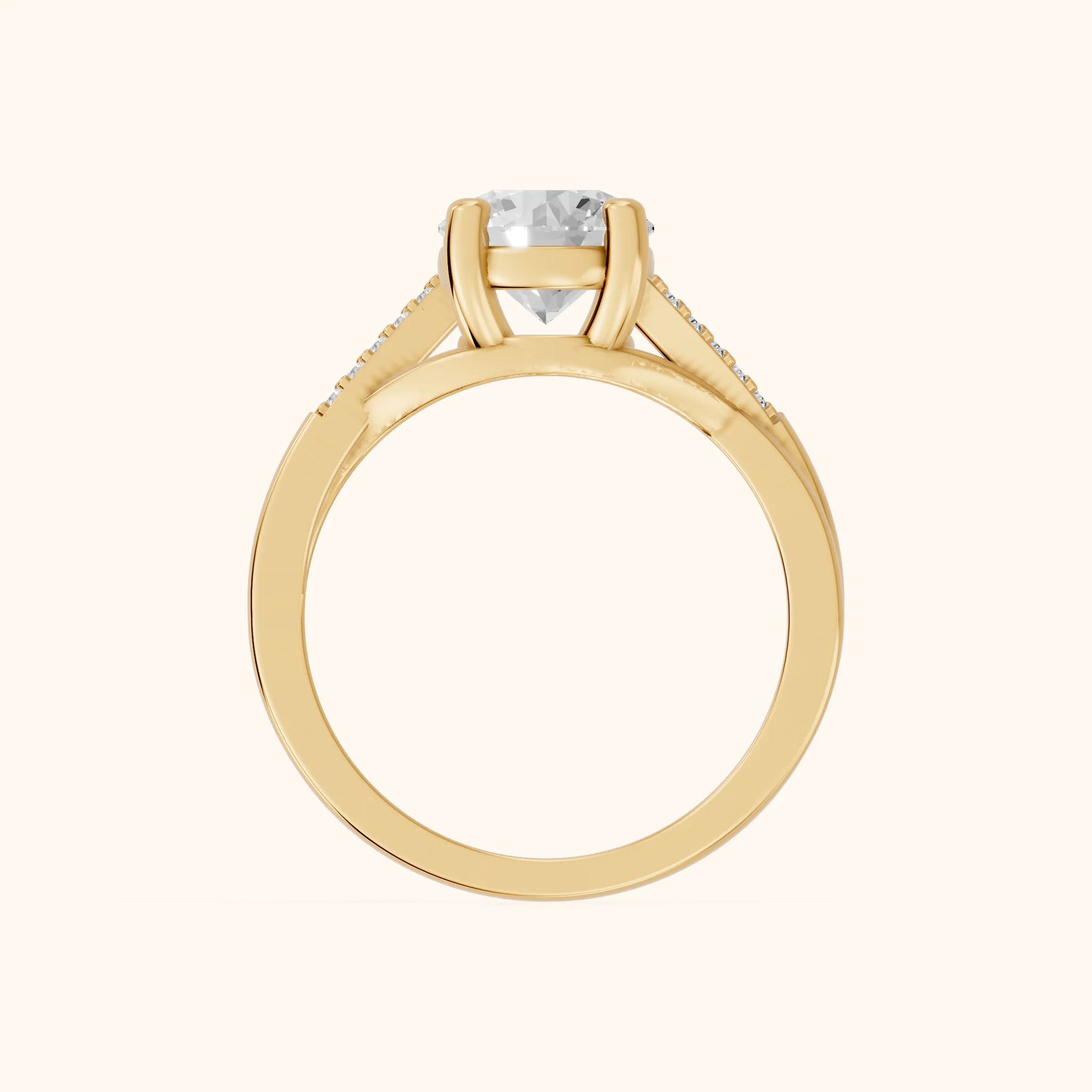 Veronica Twist Side Stone Round Diamond Engagement Ring in Yellow Gold - FingerView