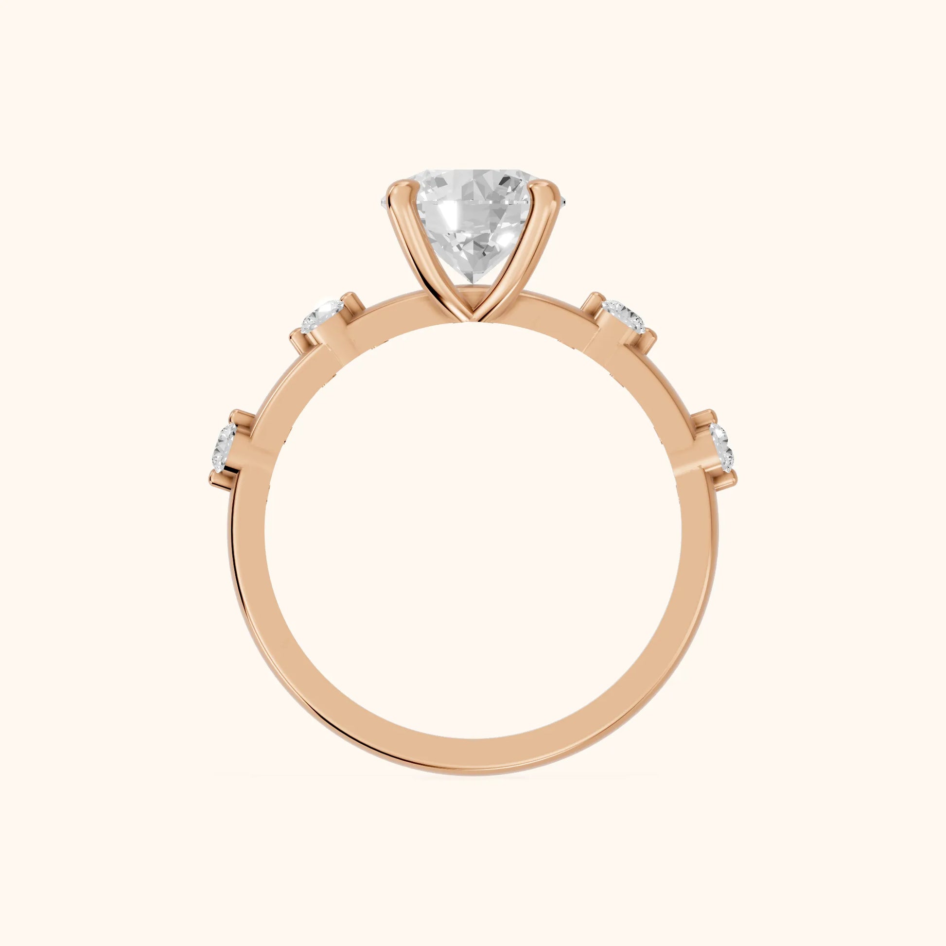 Elena Radiance Solitaire Round Diamond Engagement Ring in Rose Gold - FingerView