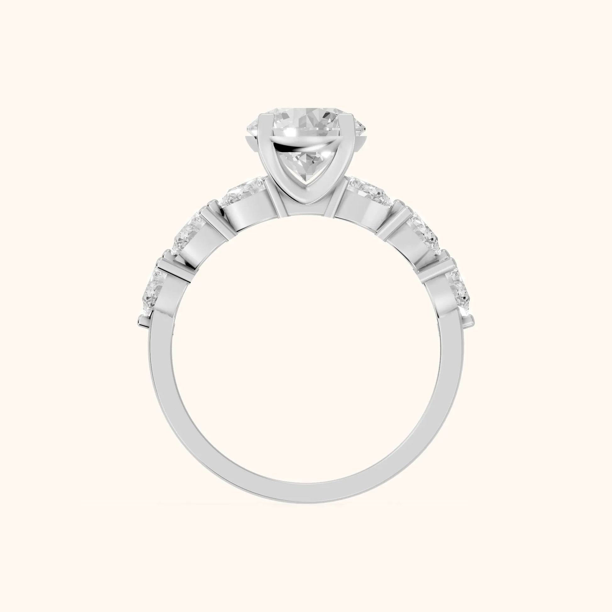Iris Round Diamond Bridal Set in White Gold - FingerView