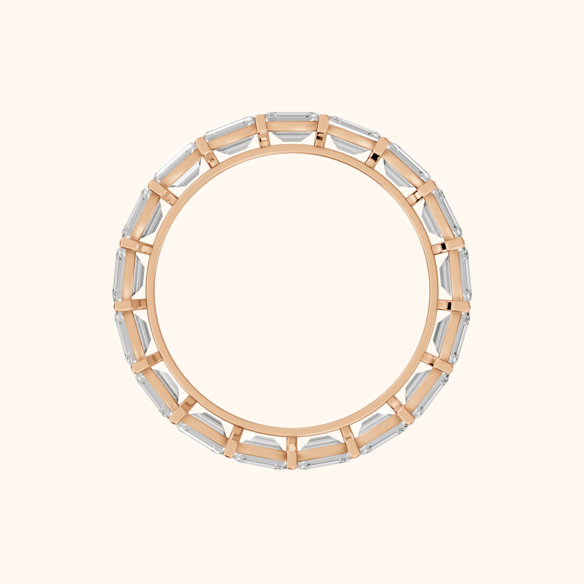 Ria East-West Emerald Diamond Eternity Band in Rose Gold - FingerView