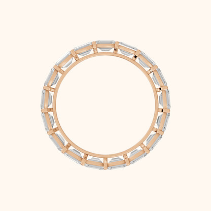 Ria East-West Emerald Diamond Eternity Band in Rose Gold - FingerView