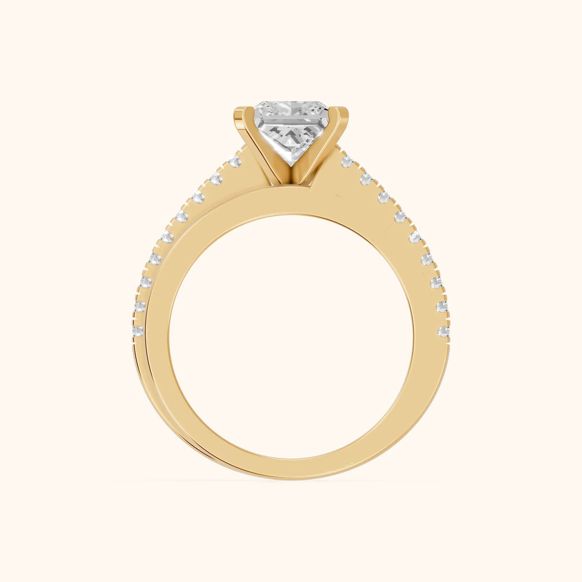 Edith Criss Cross Pavé Princess Diamond Engagement Ring in Yellow Gold - FingerView.webp