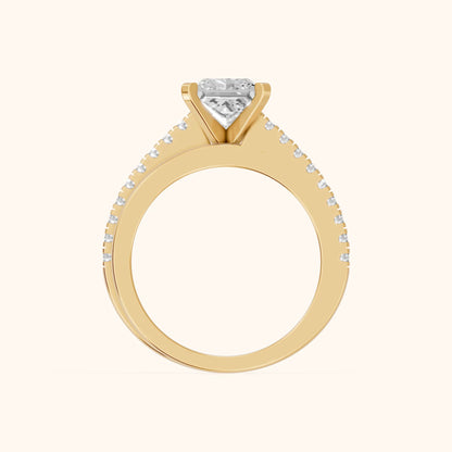 Edith Criss Cross Pavé Princess Diamond Engagement Ring in Yellow Gold - FingerView.webp