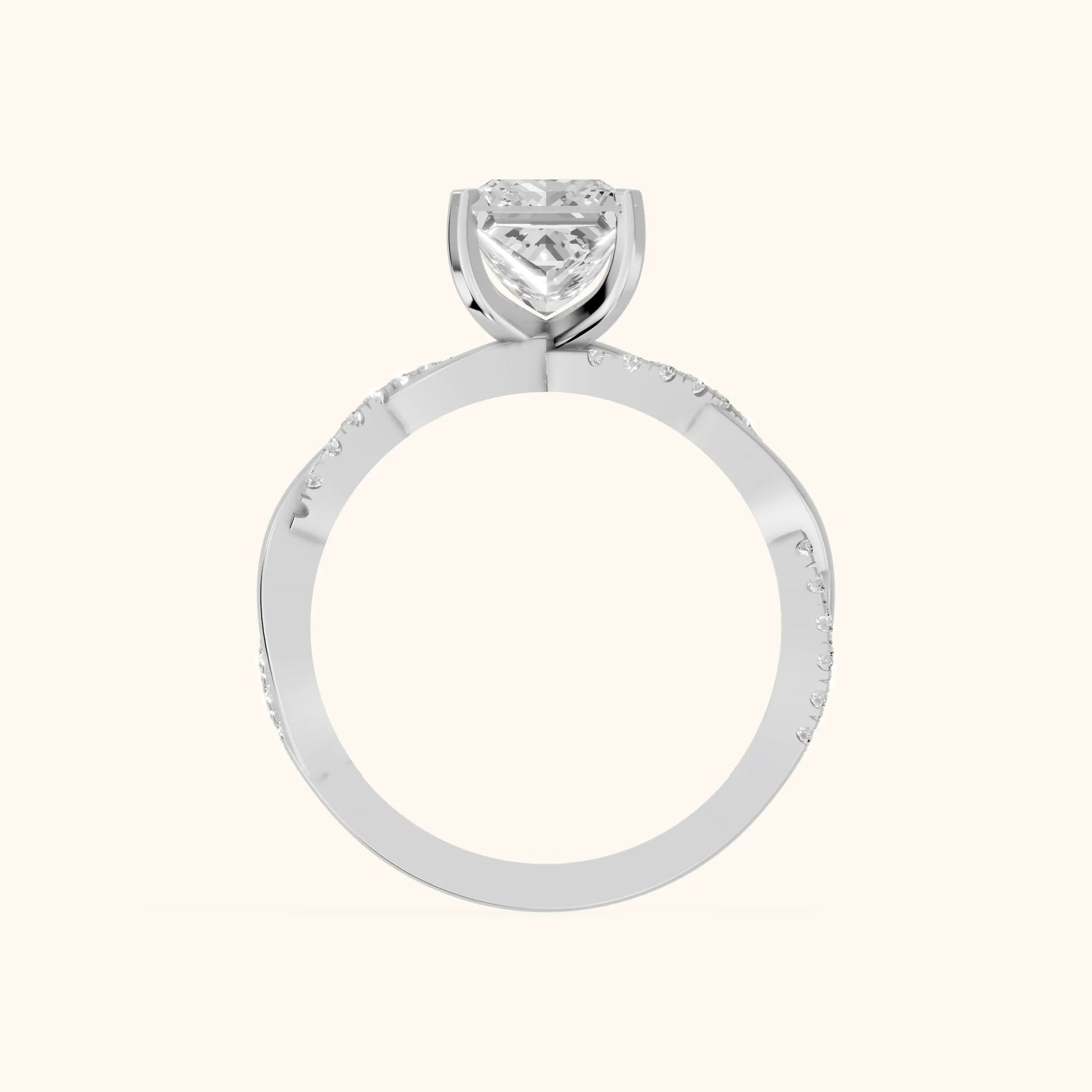 Twisted Side Stone Princess Diamond Engagement Ring in White Gold - FingerView