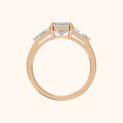 Winnie Three-Stone Asscher Diamond Engagement Ring in Rose Gold - FingerView.webp