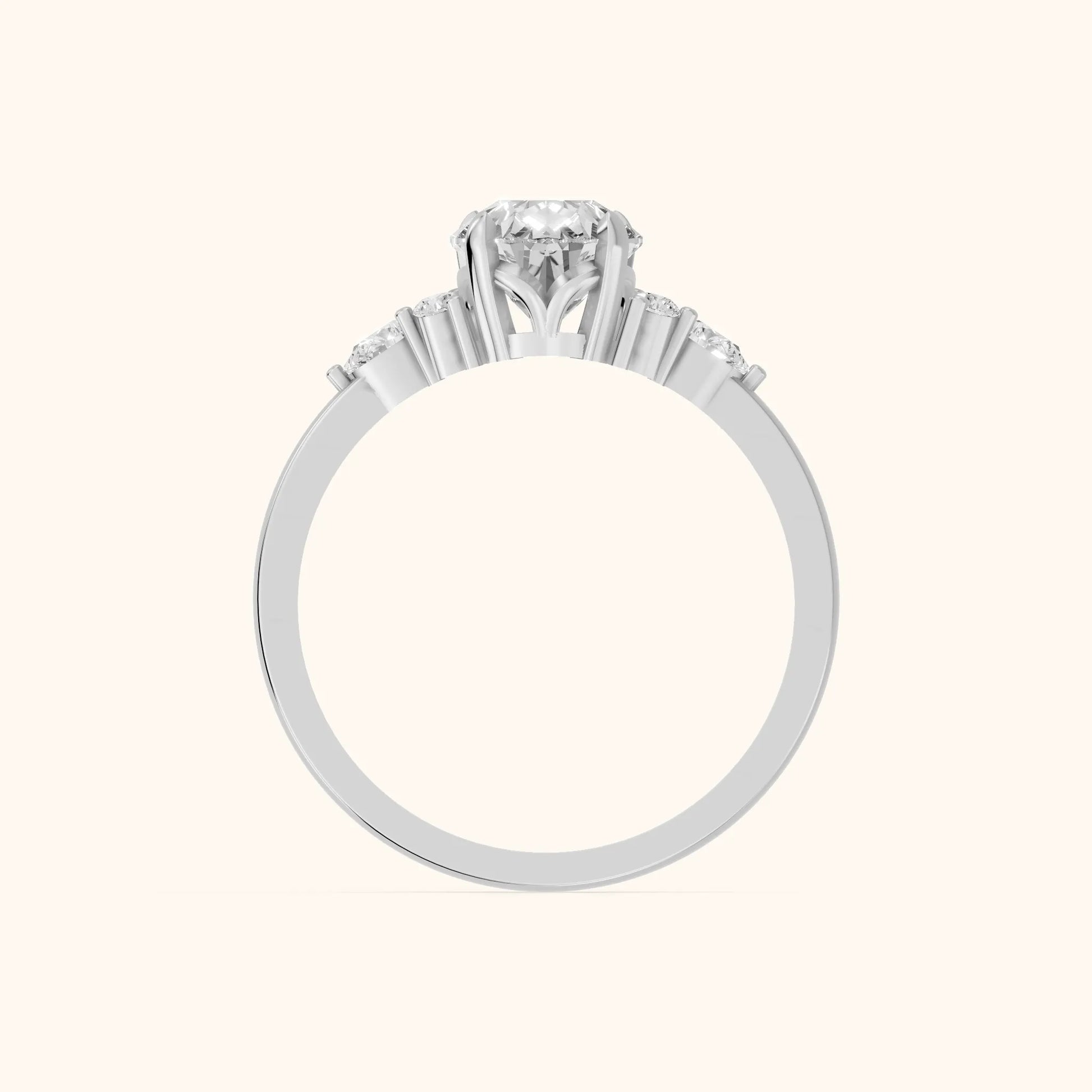 Amelia Three Stone Pear Diamond Engagement Ring in Platinum - FingerView