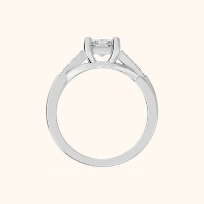 Veronica Twist Side Stone Radiant Diamond Engagement Ring in Platinum - FingerView