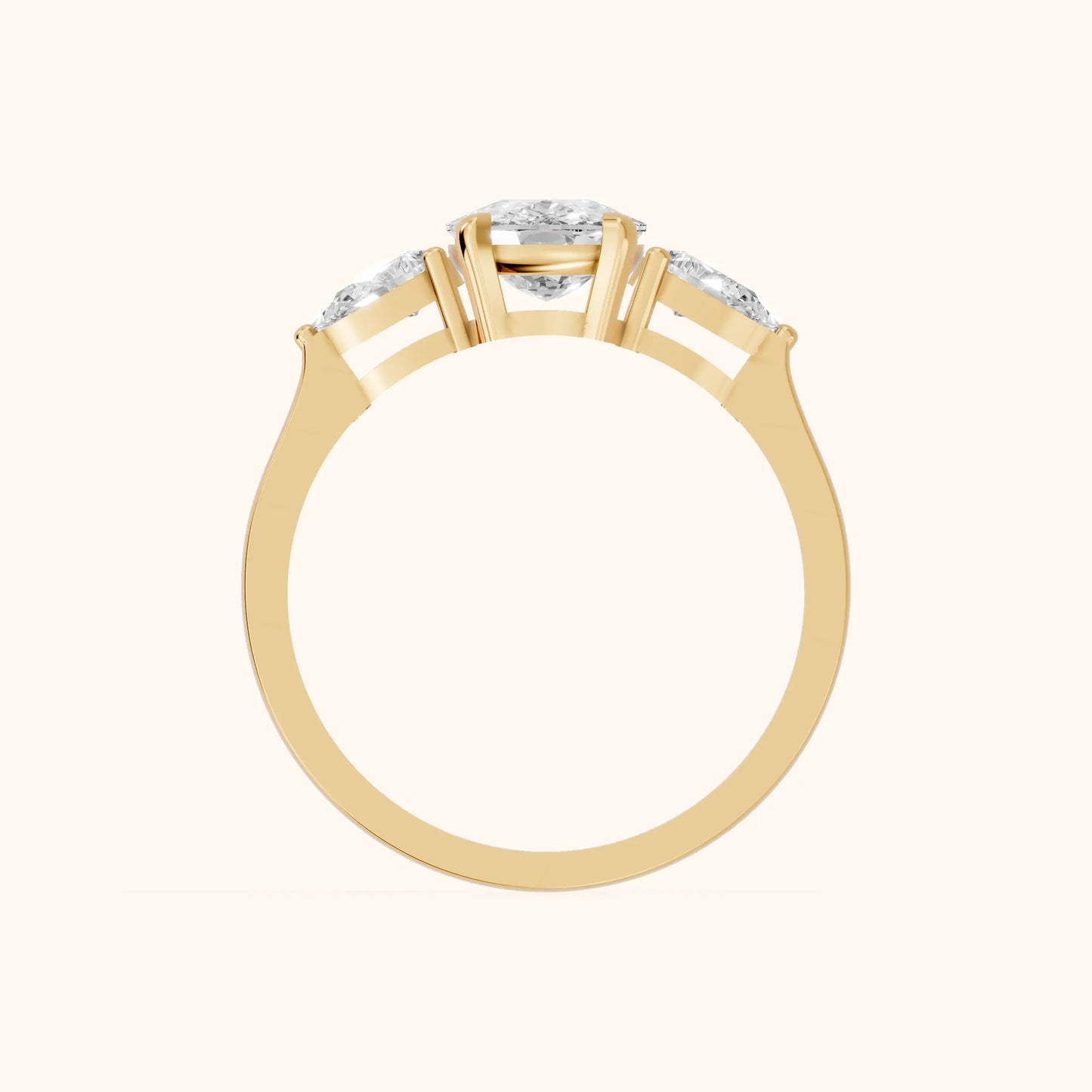 Grace Three Stone Cushion Diamond Engagement Ring in Yellow Gold - FingerView