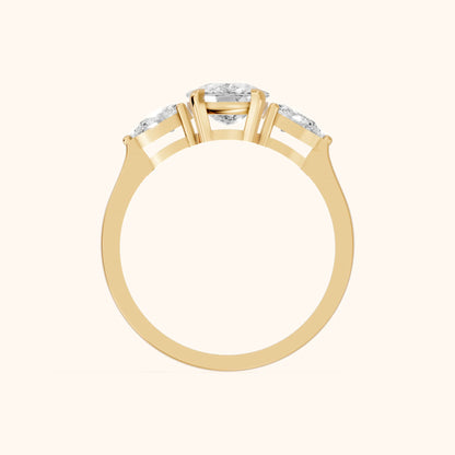 Grace Three Stone Cushion Diamond Engagement Ring in Yellow Gold - FingerView