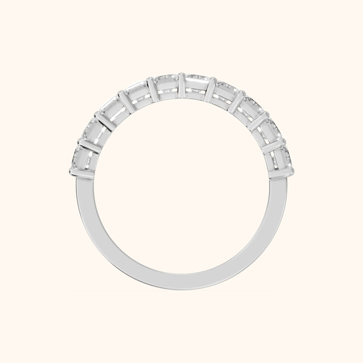 Nia Shared Prong Emerald Diamond Half Eternity Band in Silver - FingerView