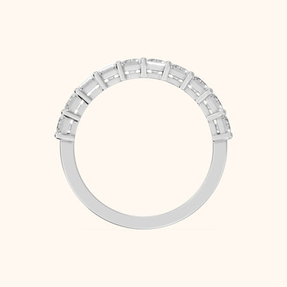 Nia Shared Prong Emerald Diamond Half Eternity Band in Silver - FingerView
