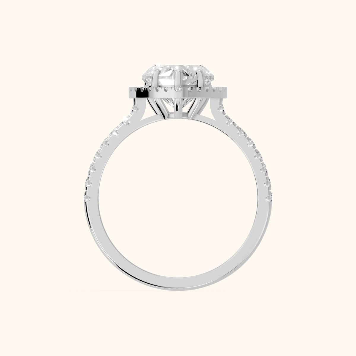 Mabel Halo French Pavé Heart Diamond Engagement Ring in Silver - FingerView.webp
