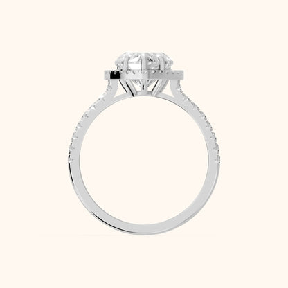Mabel Halo French Pavé Heart Diamond Engagement Ring in Silver - FingerView.webp