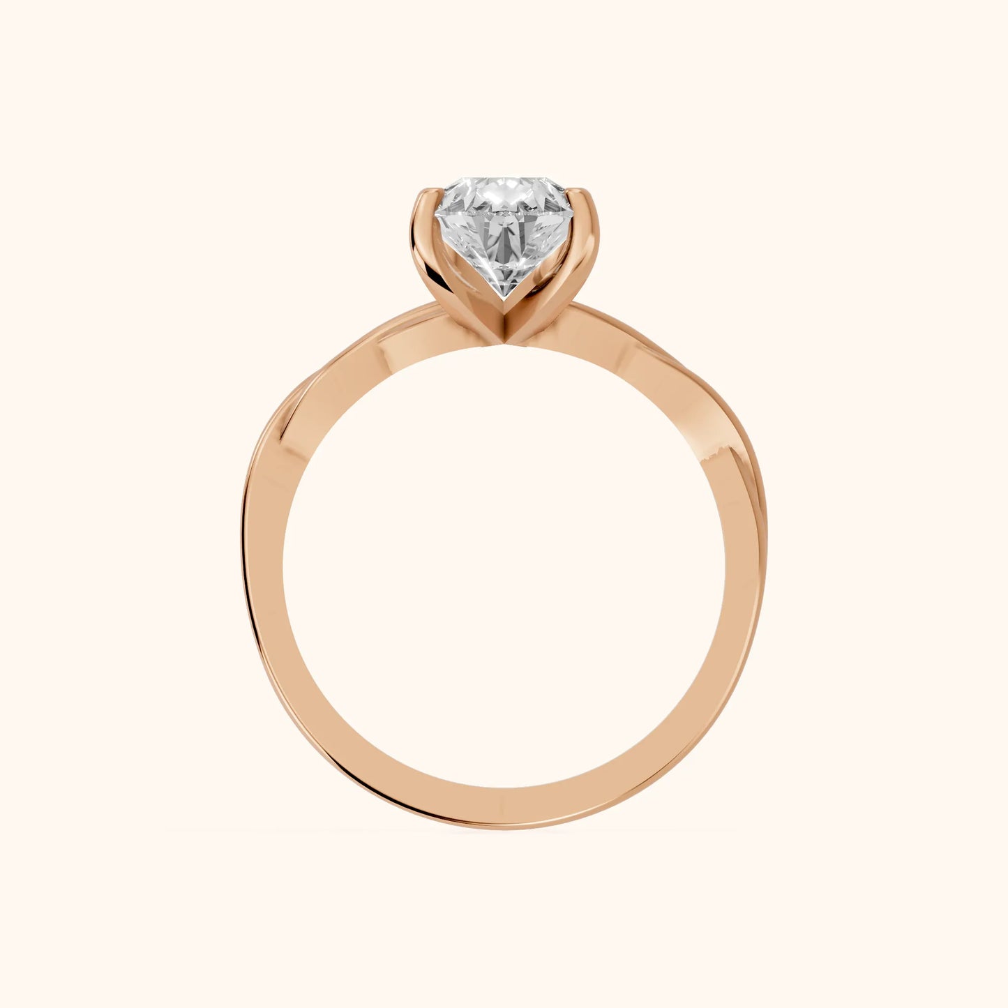 Iris Twist Pear Diamond Engagement Ring in Rose Gold - FingerView