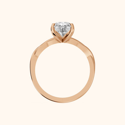 Iris Twist Pear Diamond Engagement Ring in Rose Gold - FingerView