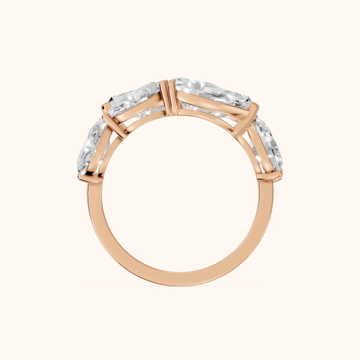 Ines Bypass Pear & Oval Diamond Anniversary Ring in Rose Gold - FingerView