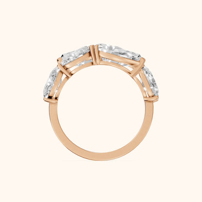 Ines Bypass Pear & Oval Diamond Anniversary Ring in Rose Gold - FingerView