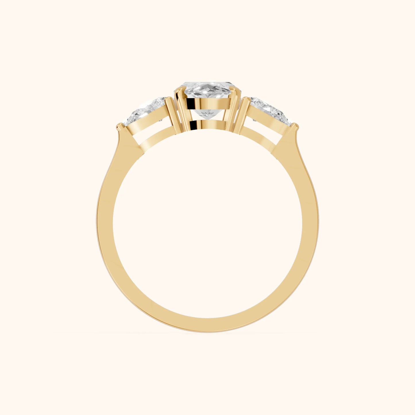 Grace Three Stone Marquise Diamond Engagement Ring in Yellow Gold - FingerView