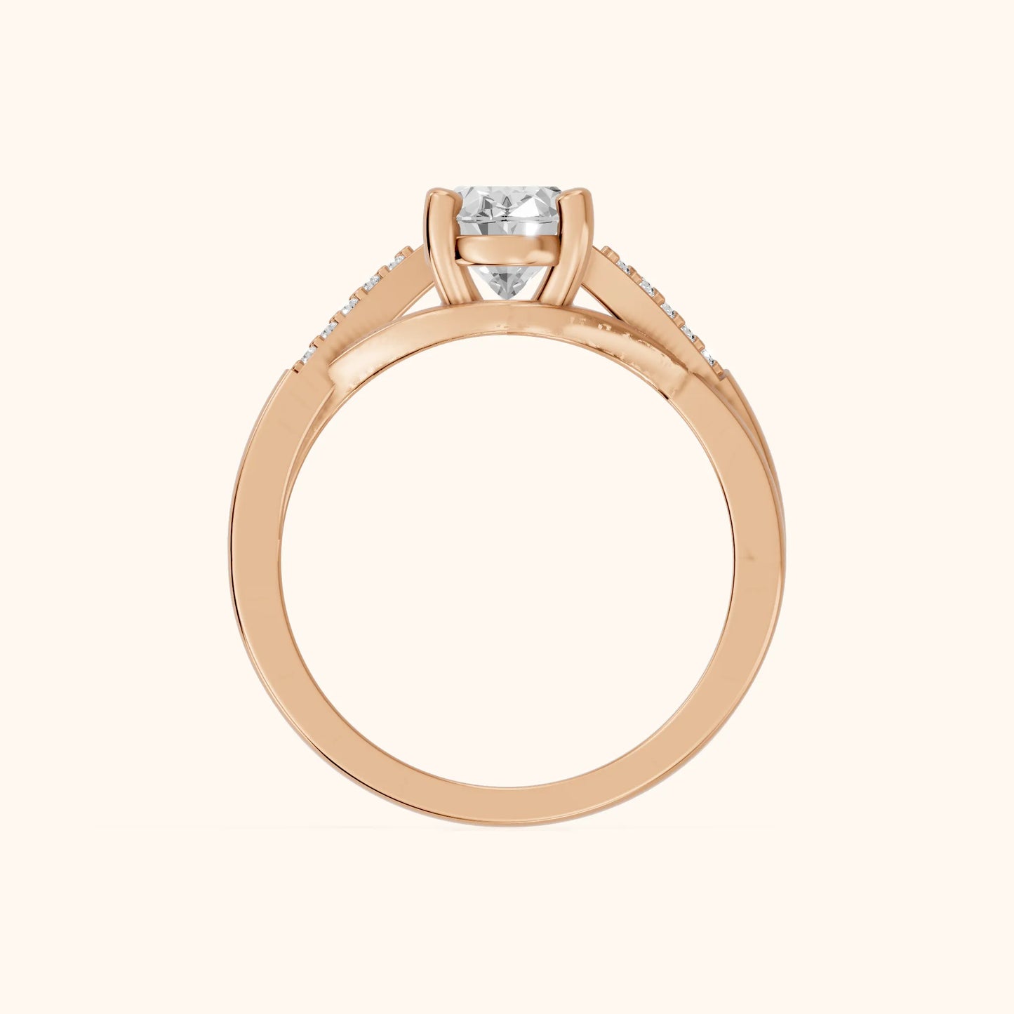 Veronica Twist Side Stone Oval Diamond Engagement Ring in Rose Gold - FingerView