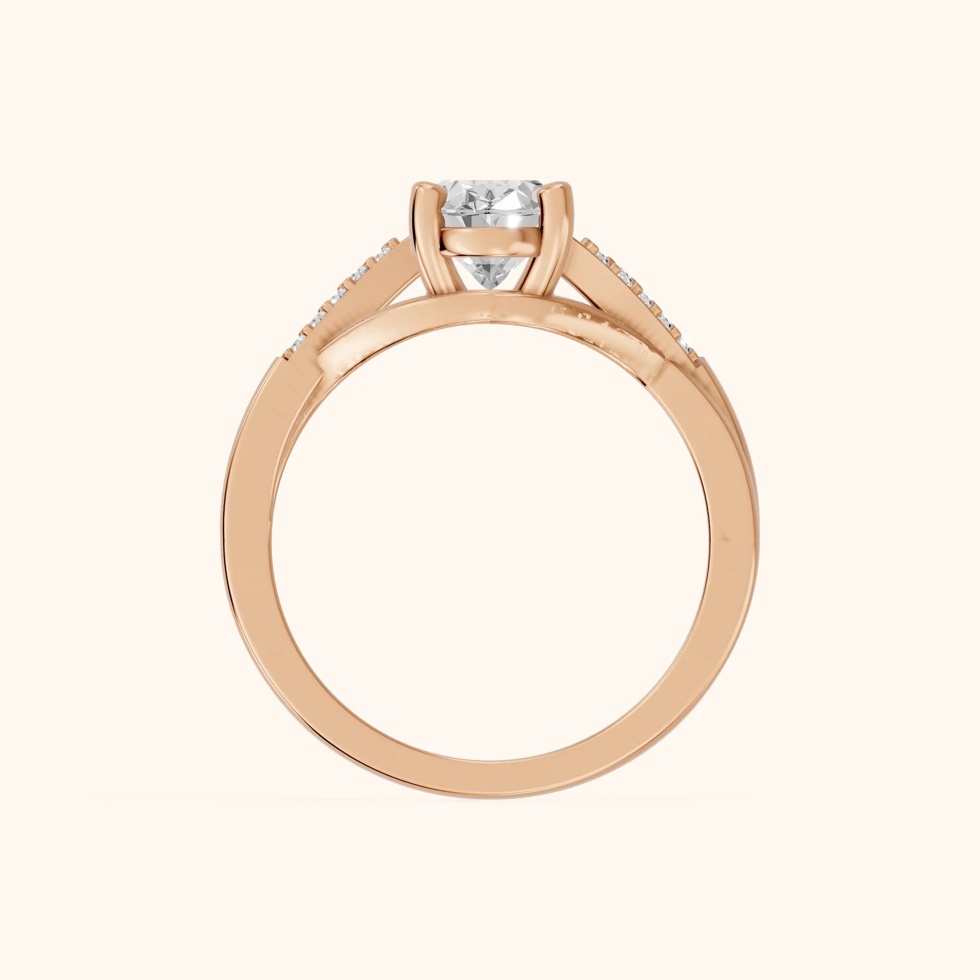 Veronica Twist Side Stone Oval Diamond Engagement Ring in Rose Gold - FingerView