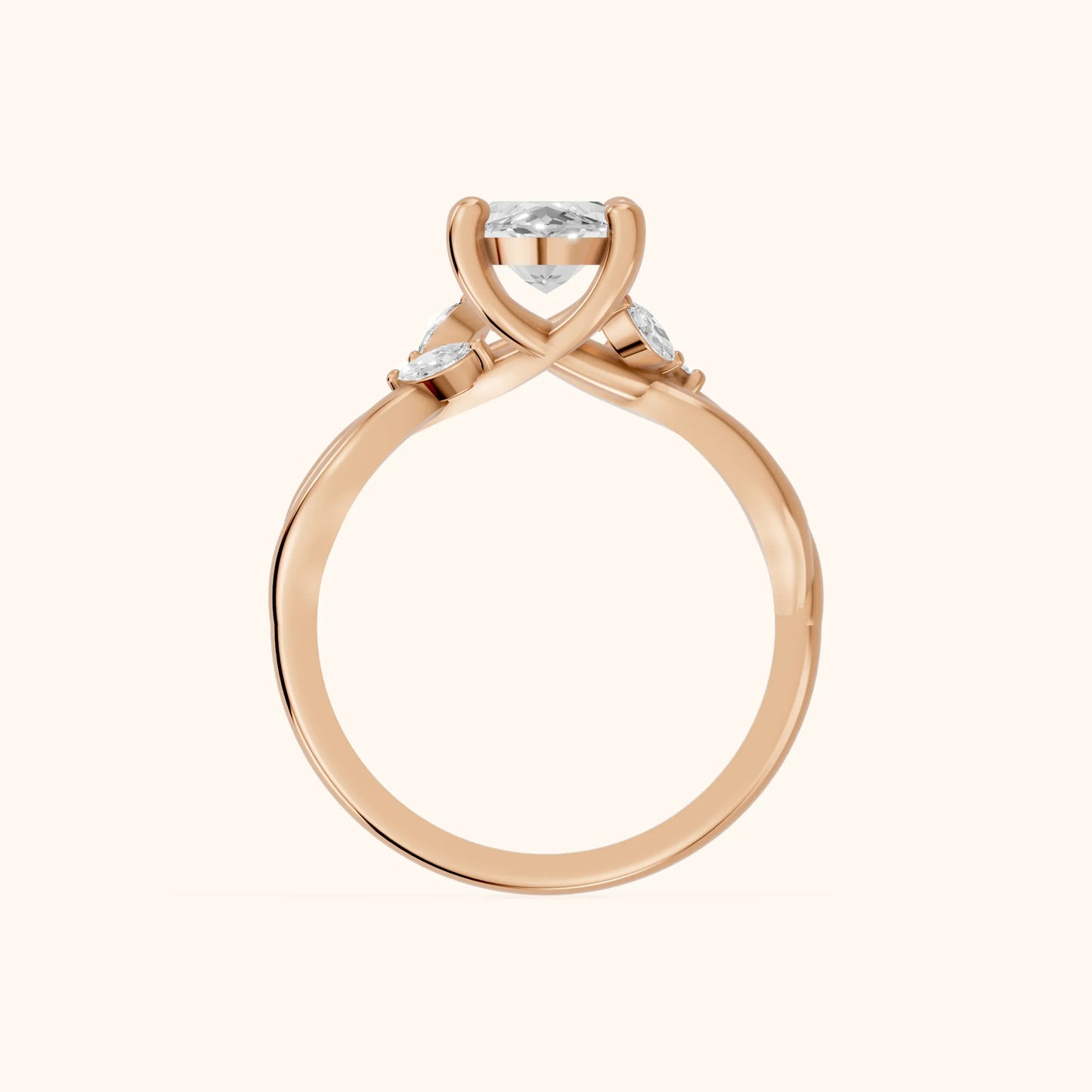 Luna Glow Twisted Marquise Diamond Engagement Ring in Rose Gold - FingerView