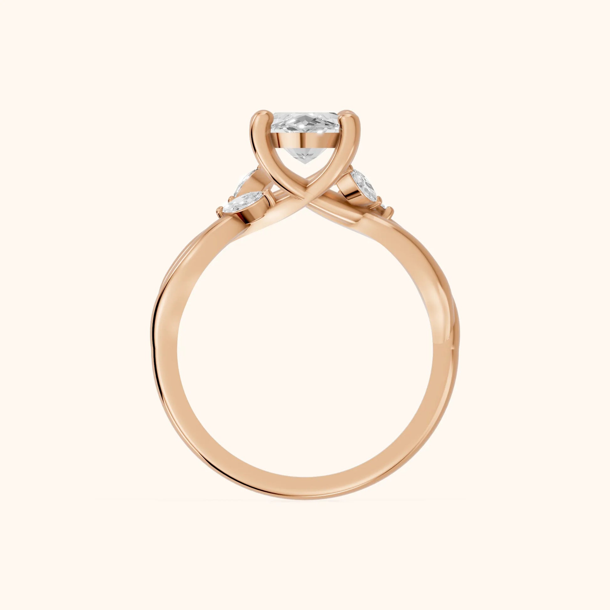 Luna Glow Twisted Marquise Diamond Engagement Ring in Rose Gold - FingerView