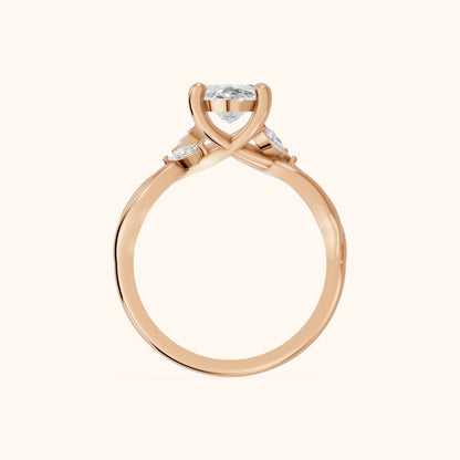 Luna Glow Twisted Marquise Diamond Engagement Ring in Rose Gold - FingerView