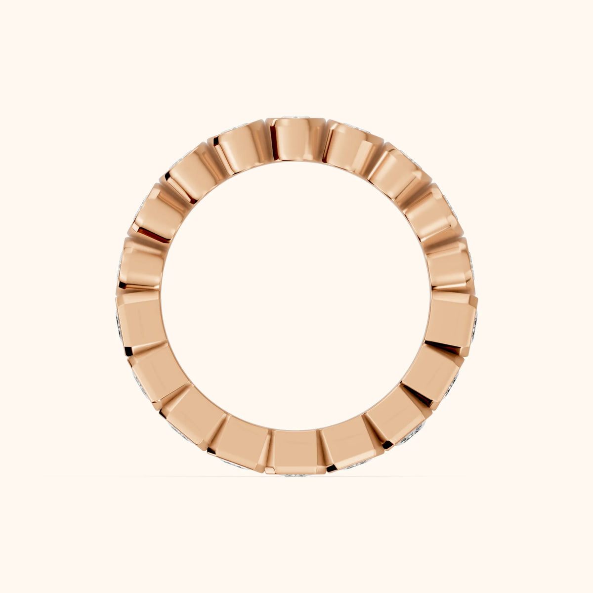 Mika Bezel Oval & Emerald Diamond Eternity Band in Rose Gold - FingerView
