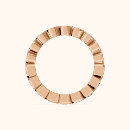 Mika Bezel Oval & Emerald Diamond Eternity Band in Rose Gold - FingerView