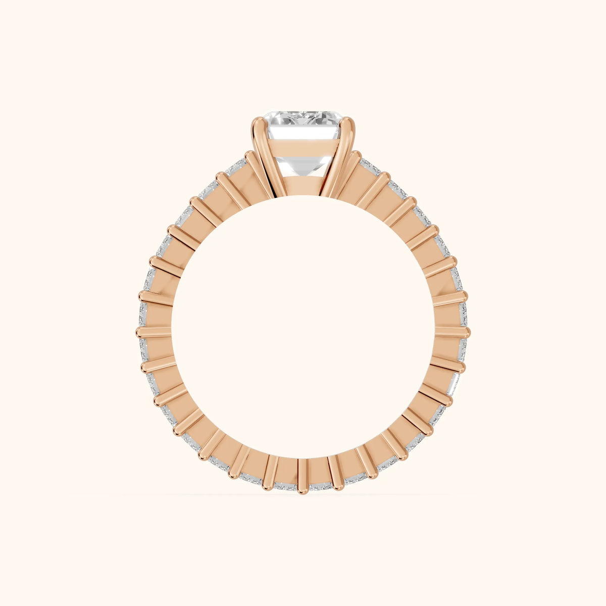 Mallory Shared Prong Emerald Diamond Engagement Ring in Rose Gold - FingerView.webp