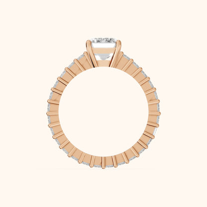 Mallory Shared Prong Emerald Diamond Engagement Ring in Rose Gold - FingerView.webp