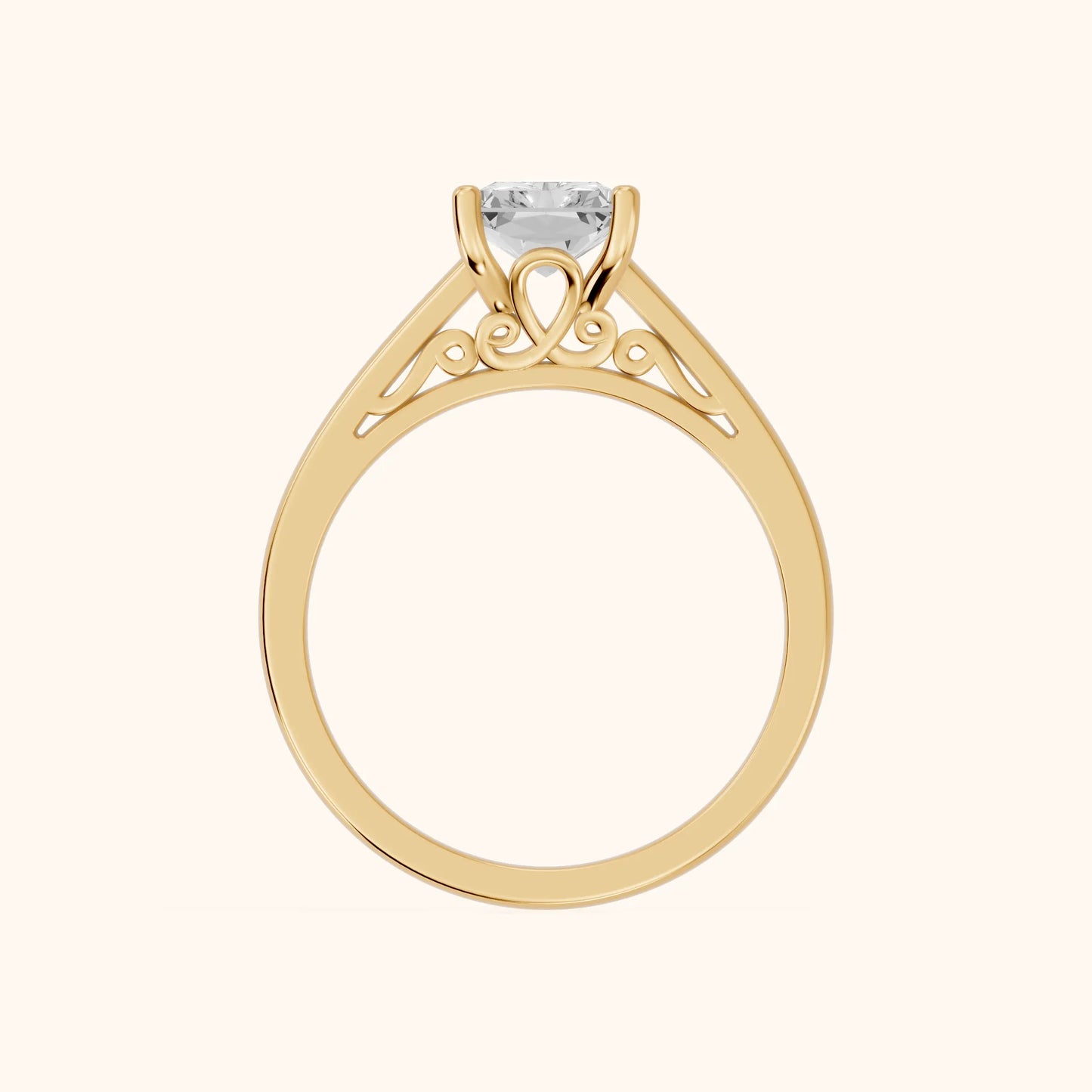 Iris Vintage Radiant Diamond Engagement Ring in Yellow Gold - FingerView