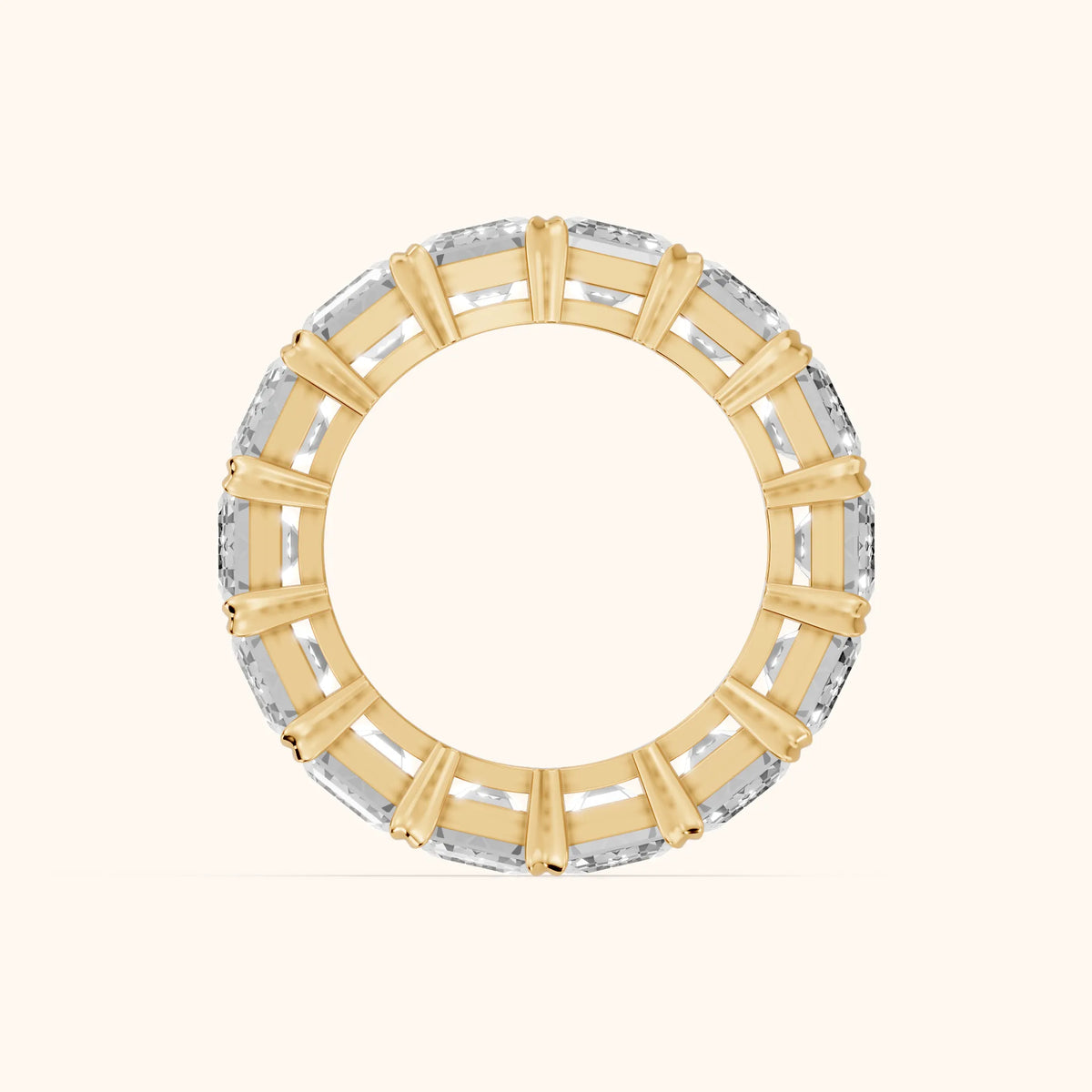 Odessa Shared Prong Emerald Diamond Eternity Band in Yellow Gold - FingerView