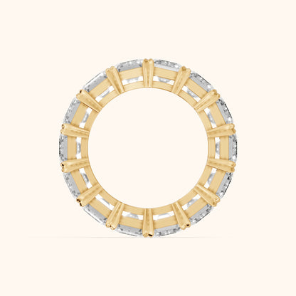 Odessa Shared Prong Emerald Diamond Eternity Band in Yellow Gold - FingerView