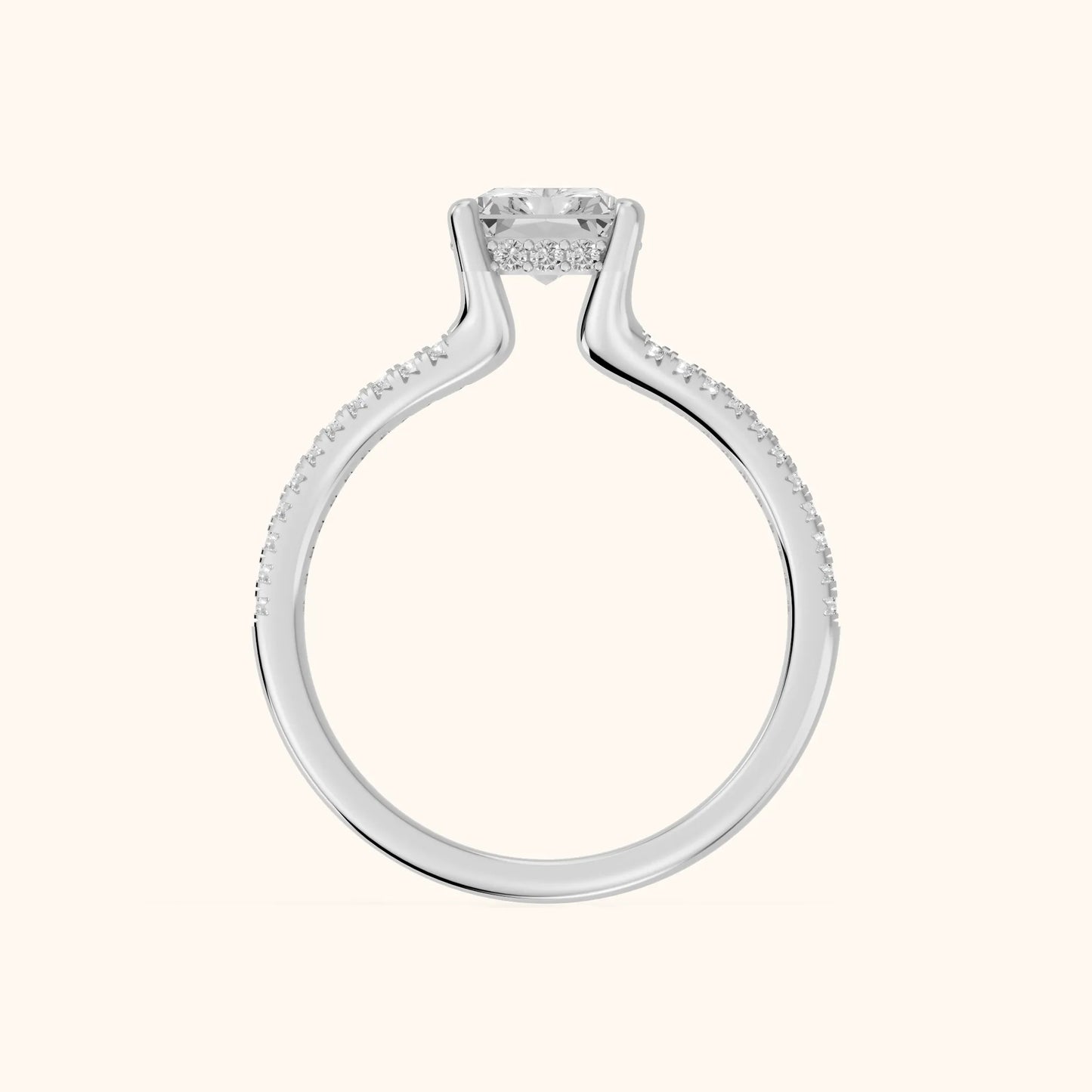 Eternal Embrace Solitaire Radiant Diamond Engagement Ring in White Gold - FingerView
