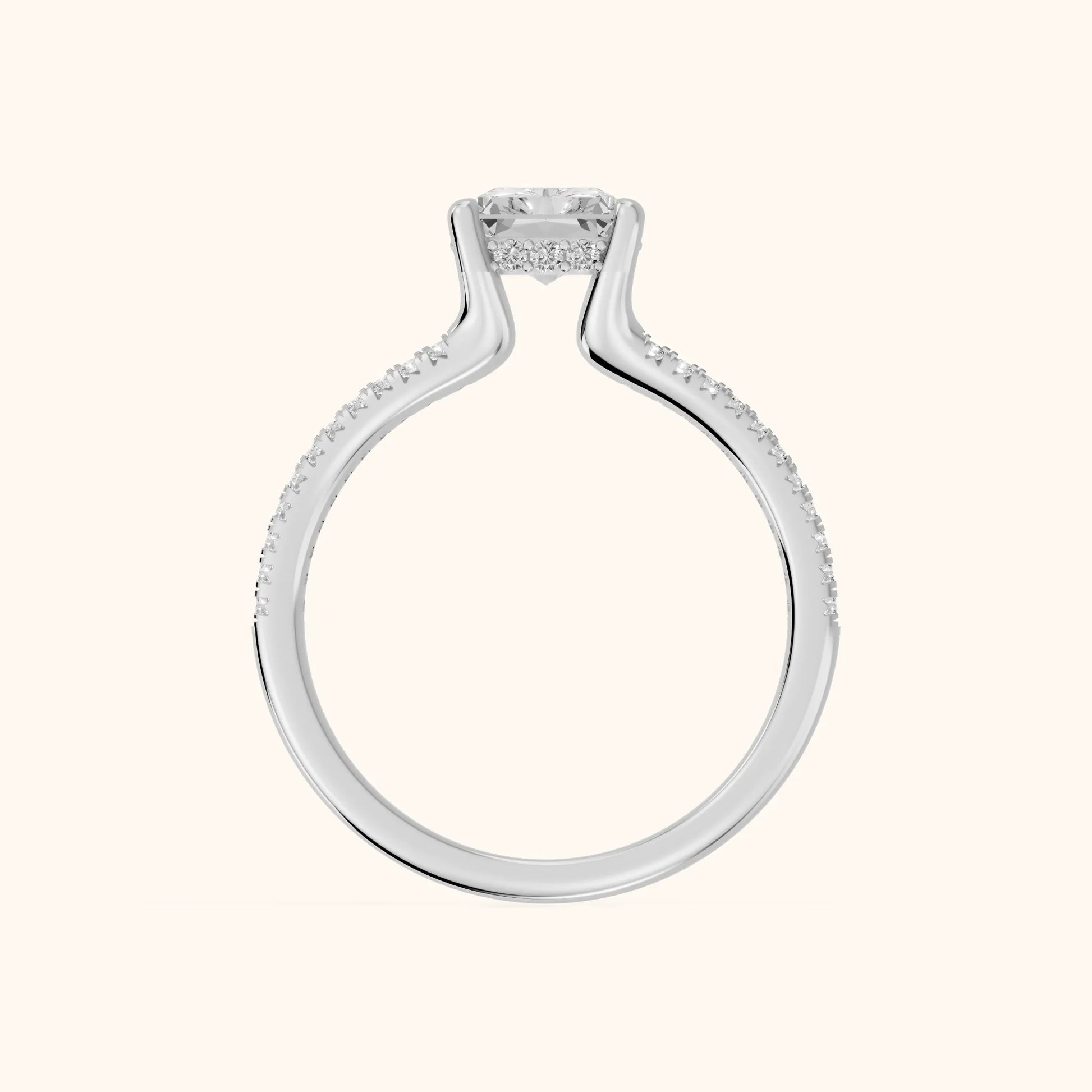 Eternal Embrace Solitaire Radiant Diamond Engagement Ring in White Gold - FingerView