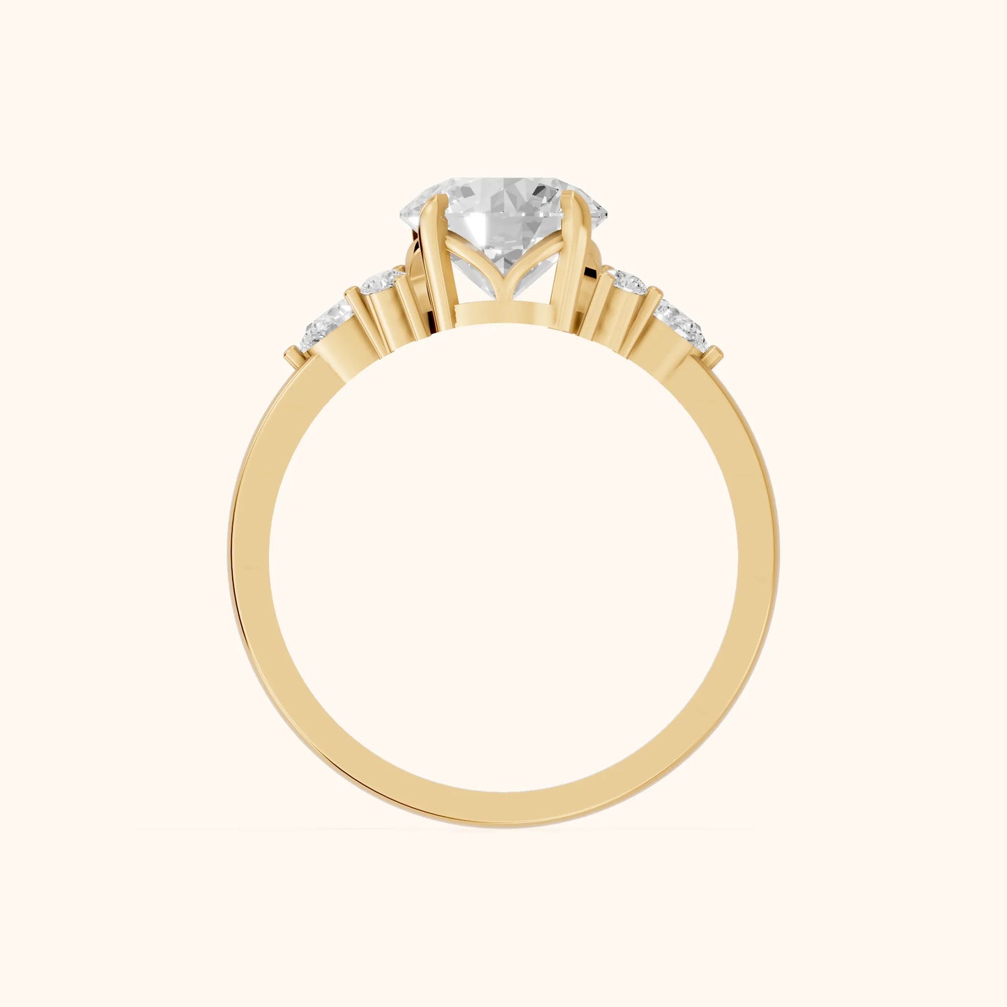 Amelia Three Stone Round Diamond Engagement Ring in Yellow Gold - FingerView
