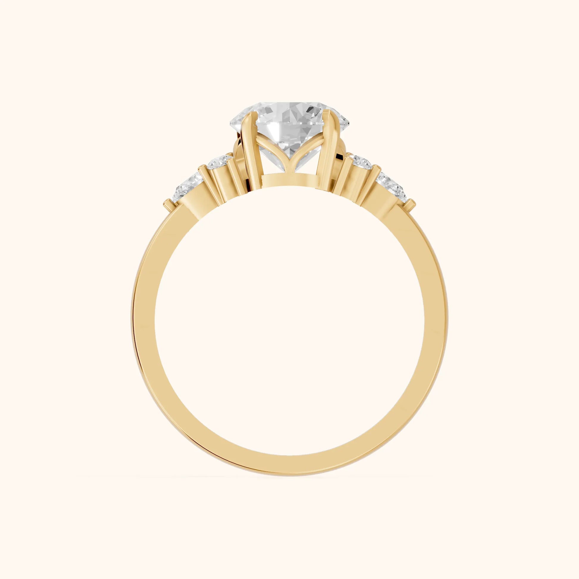 Amelia Three Stone Round Diamond Engagement Ring in Yellow Gold - FingerView