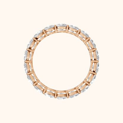 Dara Shared Prong Round Diamond Eternity Band in Rose Gold - FingerView