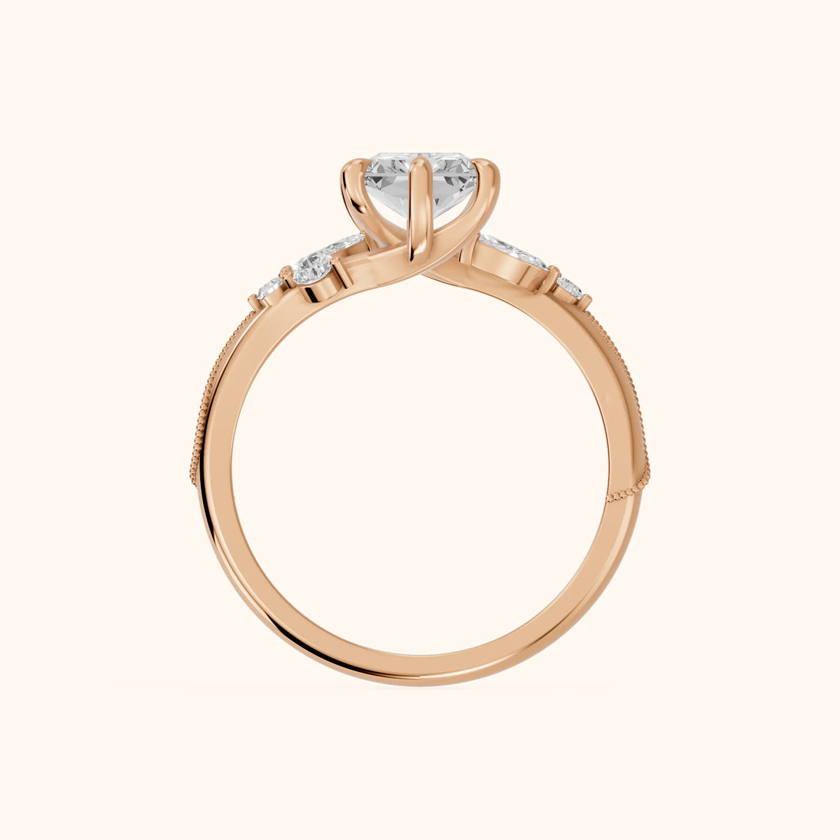 Joanna Milgrain Twist Radiant Diamond Engagement Ring in Rose Gold - FingerView.webp