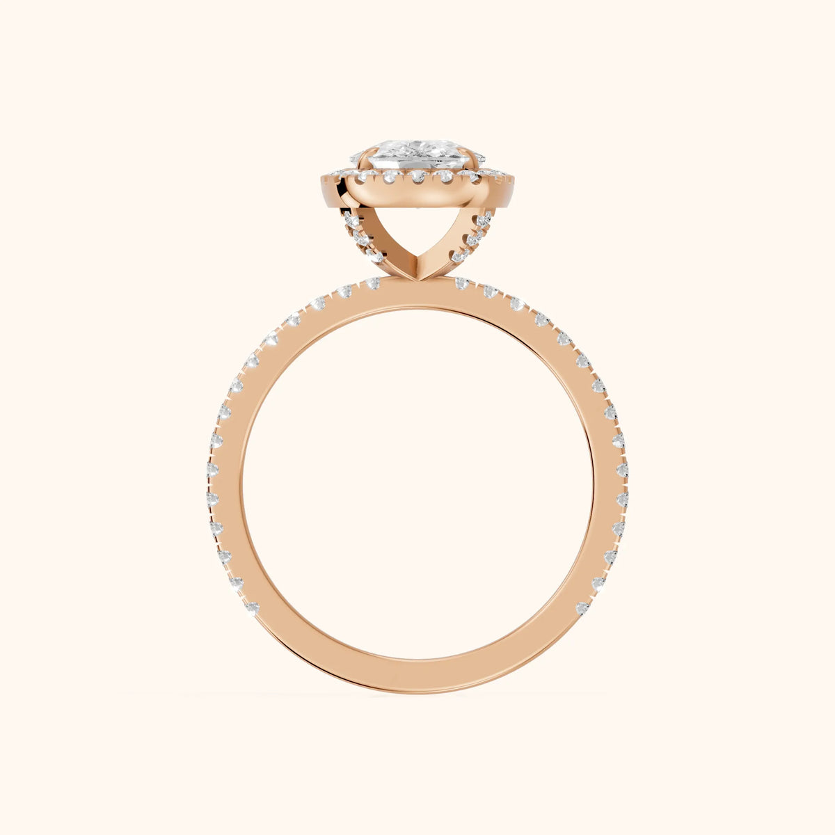 Rosemary Halo Pavé Cushion Diamond Engagement Ring in Rose Gold - FingerView.webp