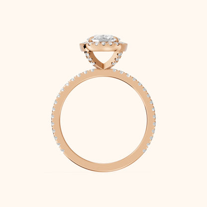 Rosemary Halo Pavé Cushion Diamond Engagement Ring in Rose Gold - FingerView.webp