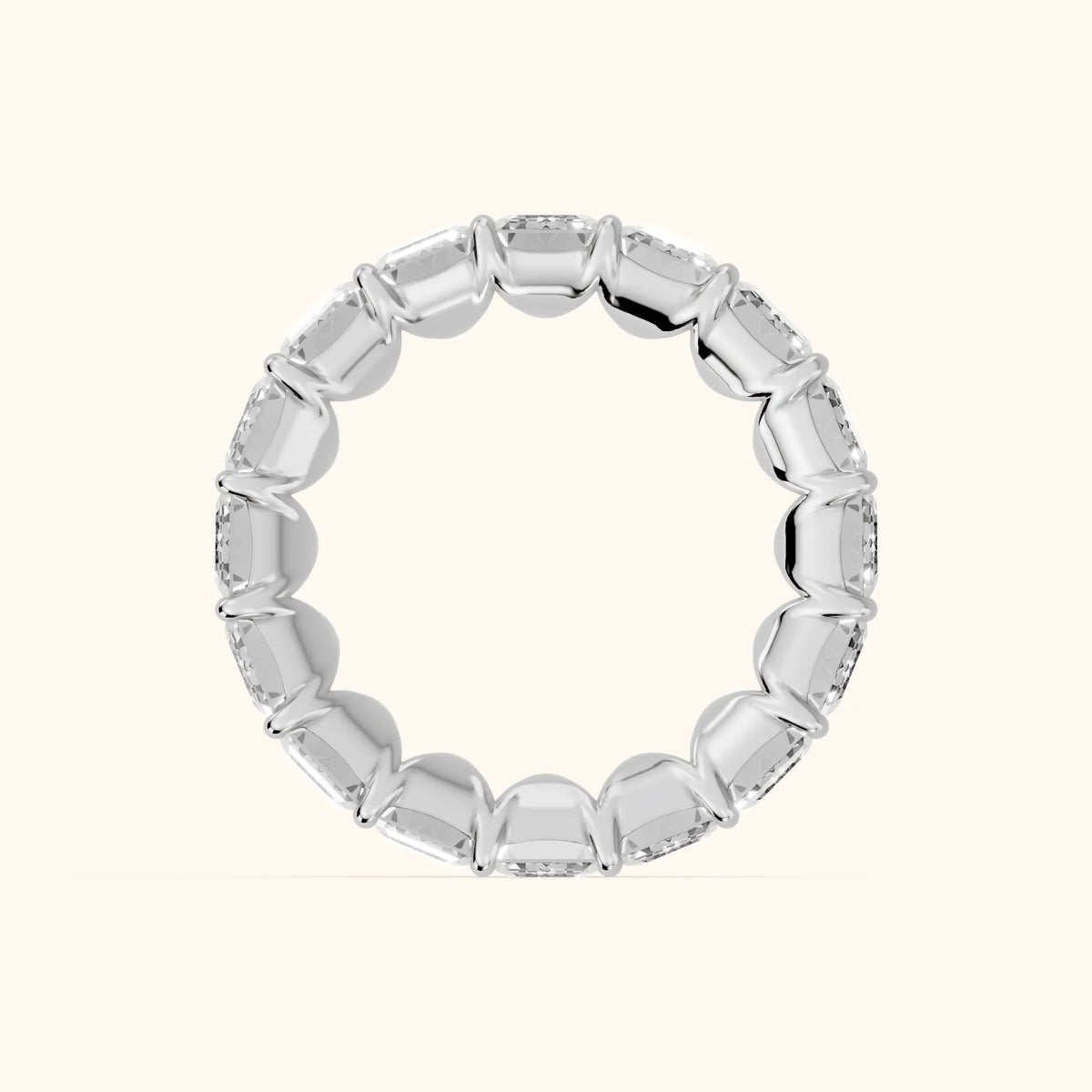 Zia Shared Prong Emerald Diamond Eternity Band in Silver - FingerView