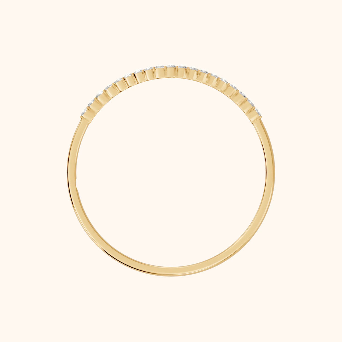 Ambra Curved Pavé Round Diamond Stackable Ring in Yellow Gold - FingerView