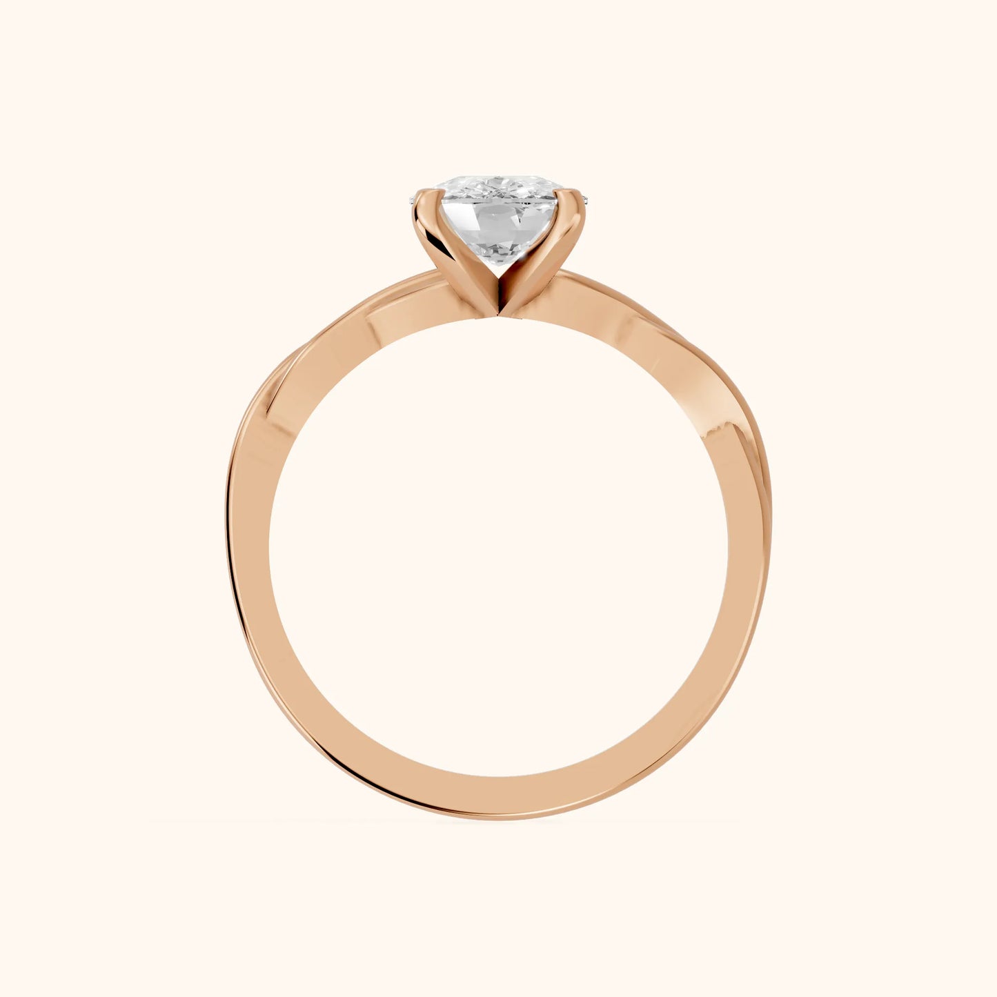 Iris Twist Cushion Diamond Engagement Ring in Rose Gold - FingerView