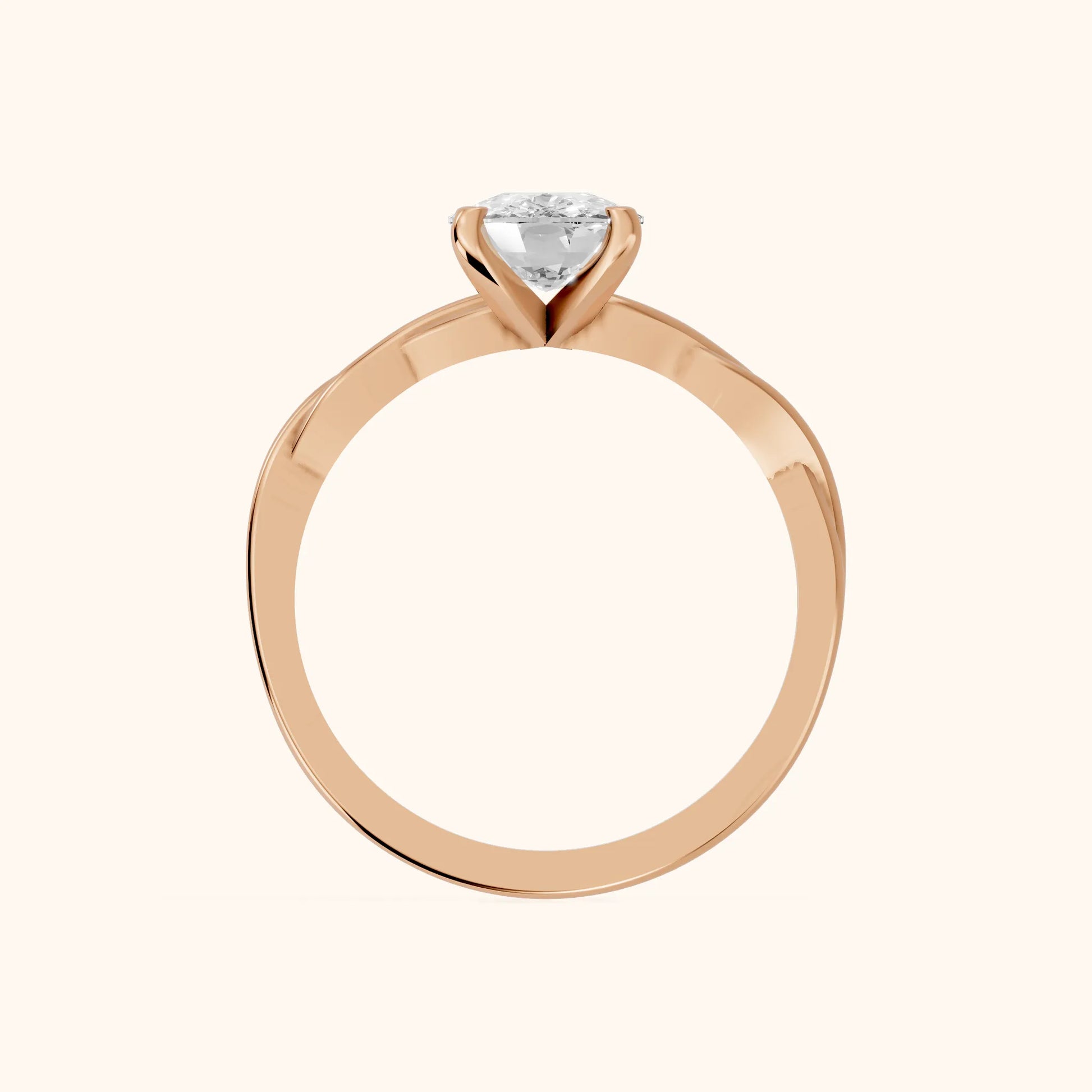 Iris Twist Cushion Diamond Engagement Ring in Rose Gold - FingerView