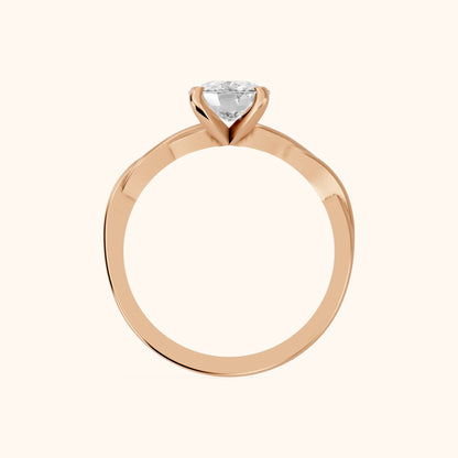 Iris Twist Cushion Diamond Engagement Ring in Rose Gold - FingerView