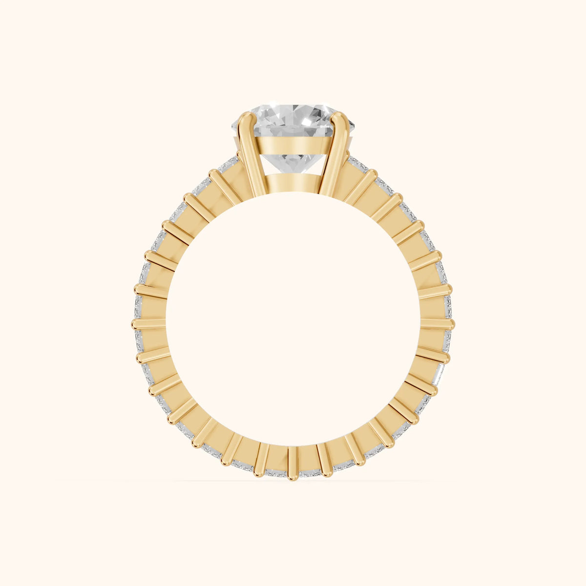 Mallory Shared Prong Round Diamond Engagement Ring in Yellow Gold - FingerView.webp
